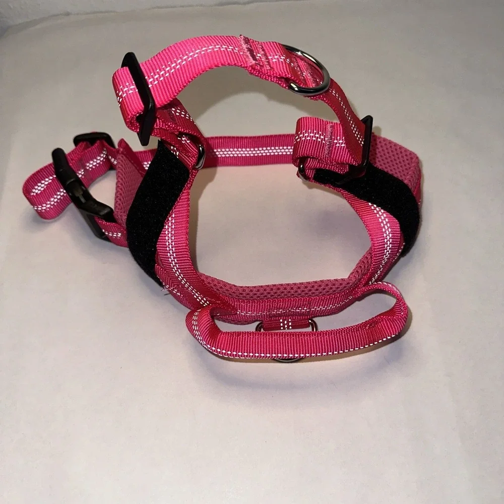 Dog Harness No Pull Pet Adjustable Breathable Outdoor Pink Medium